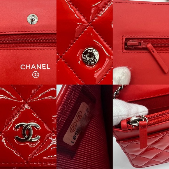 Authentic Chanel red patent calfskin leather Wallet on Chain - Picture 15 of 17